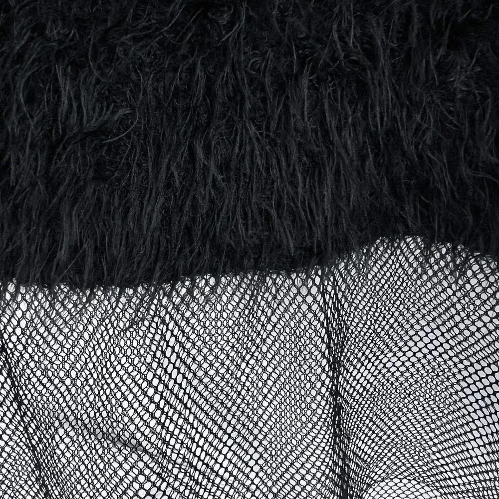 TOV Los Angeles Faux Fur Black Sweater Top w/ Net Accents Sz 42/M - Picture 6 of 6